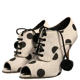 White Black Polka Dot Peep Toe Ankle Boots Shoes