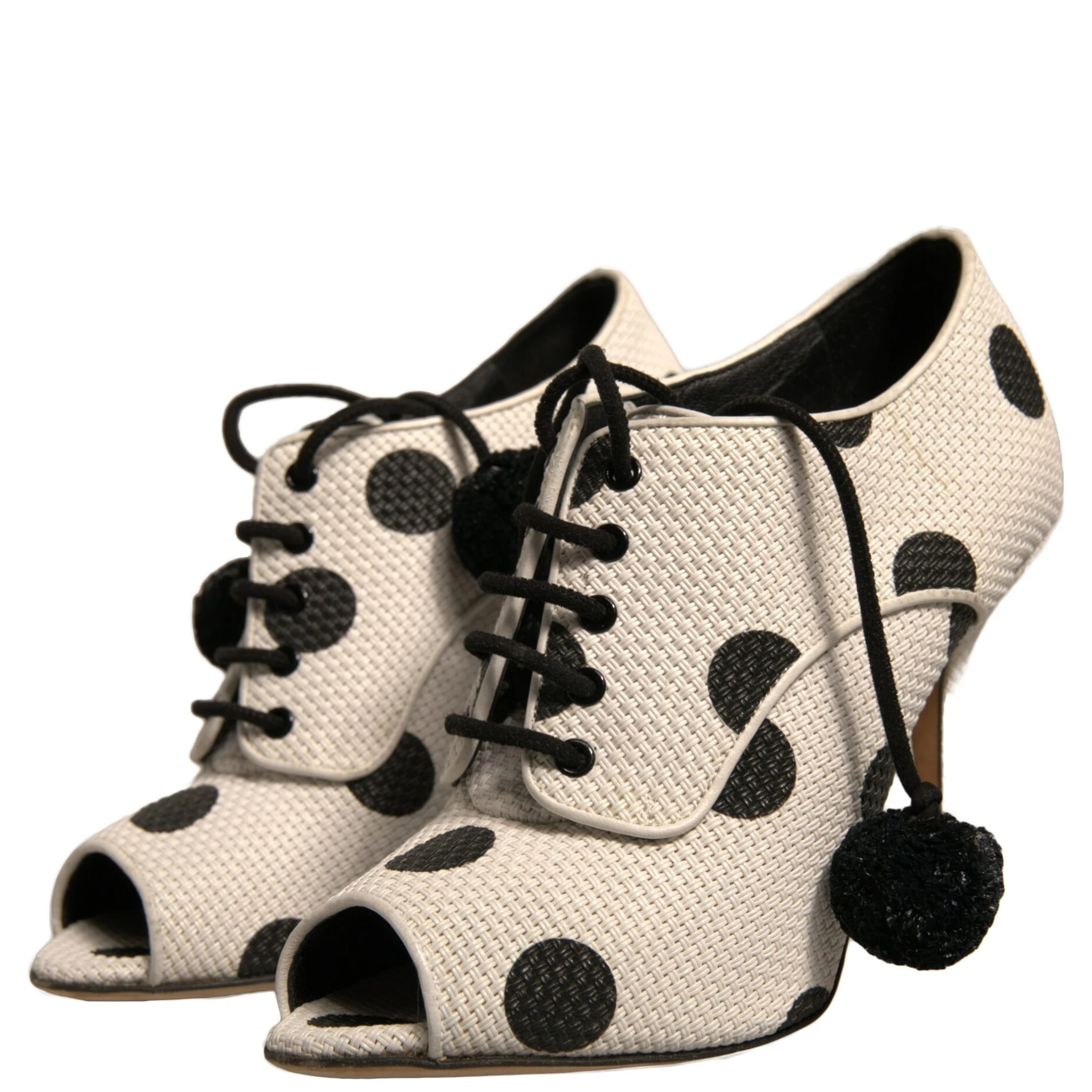 White Black Polka Dot Peep Toe Ankle Boots Shoes