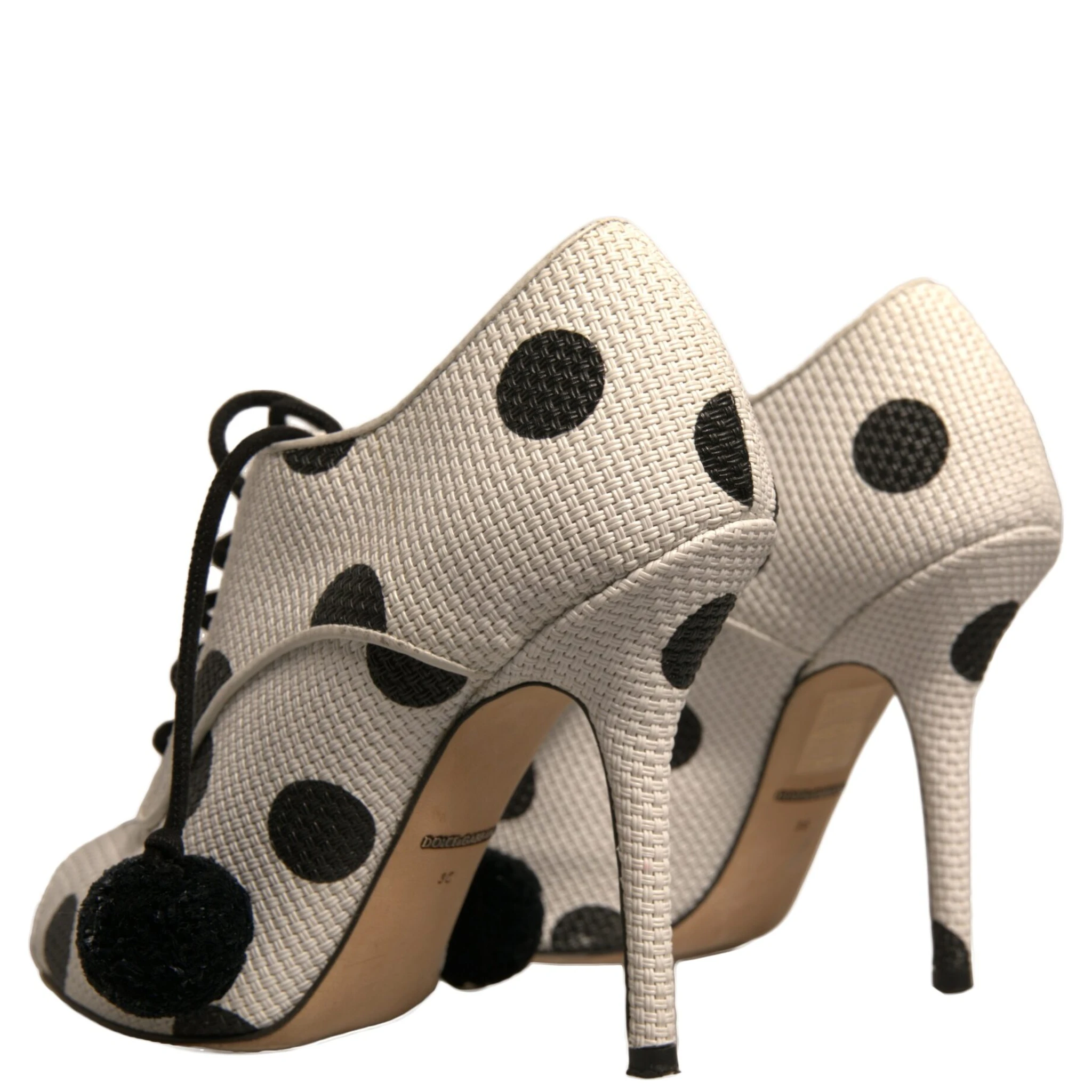 White Black Polka Dot Peep Toe Ankle Boots Shoes