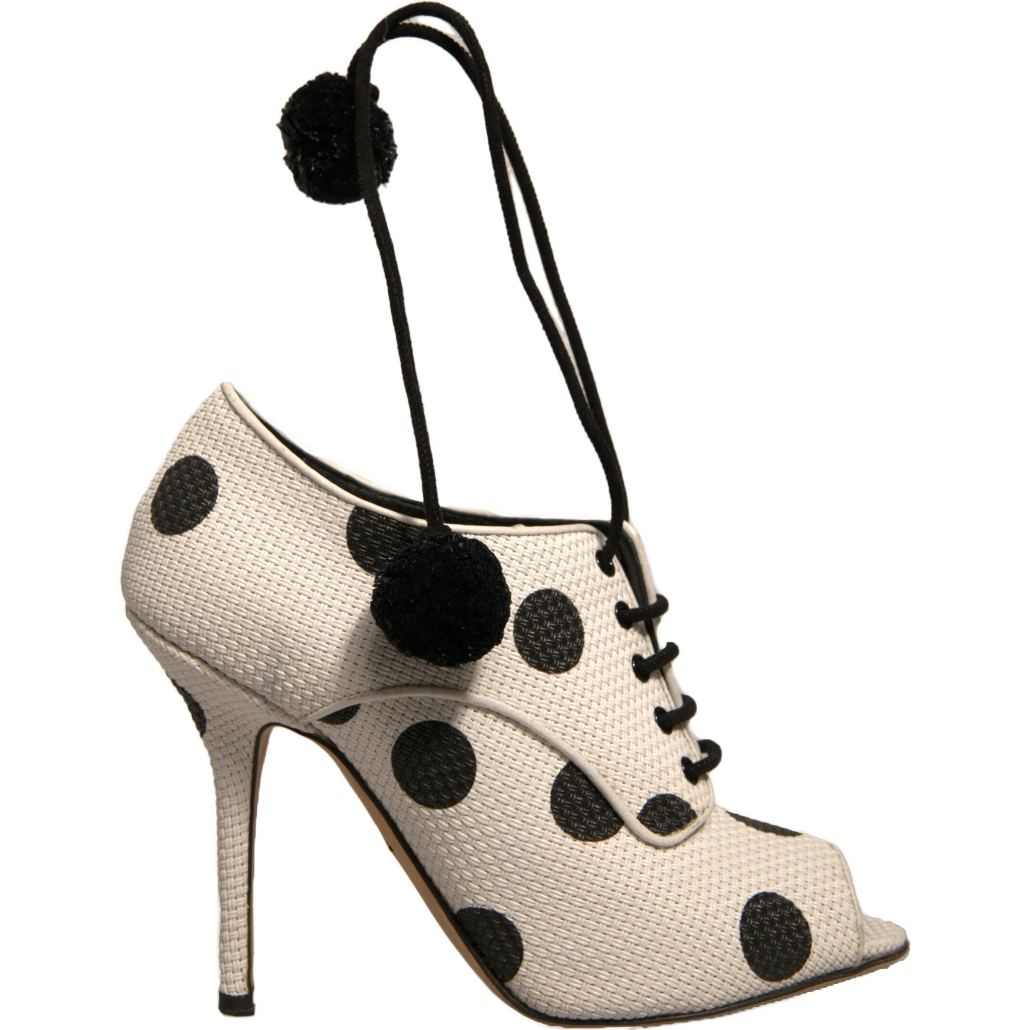 White Black Polka Dot Peep Toe Ankle Boots Shoes
