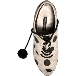 White Black Polka Dot Peep Toe Ankle Boots Shoes