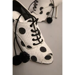 White Black Polka Dot Peep Toe Ankle Boots Shoes