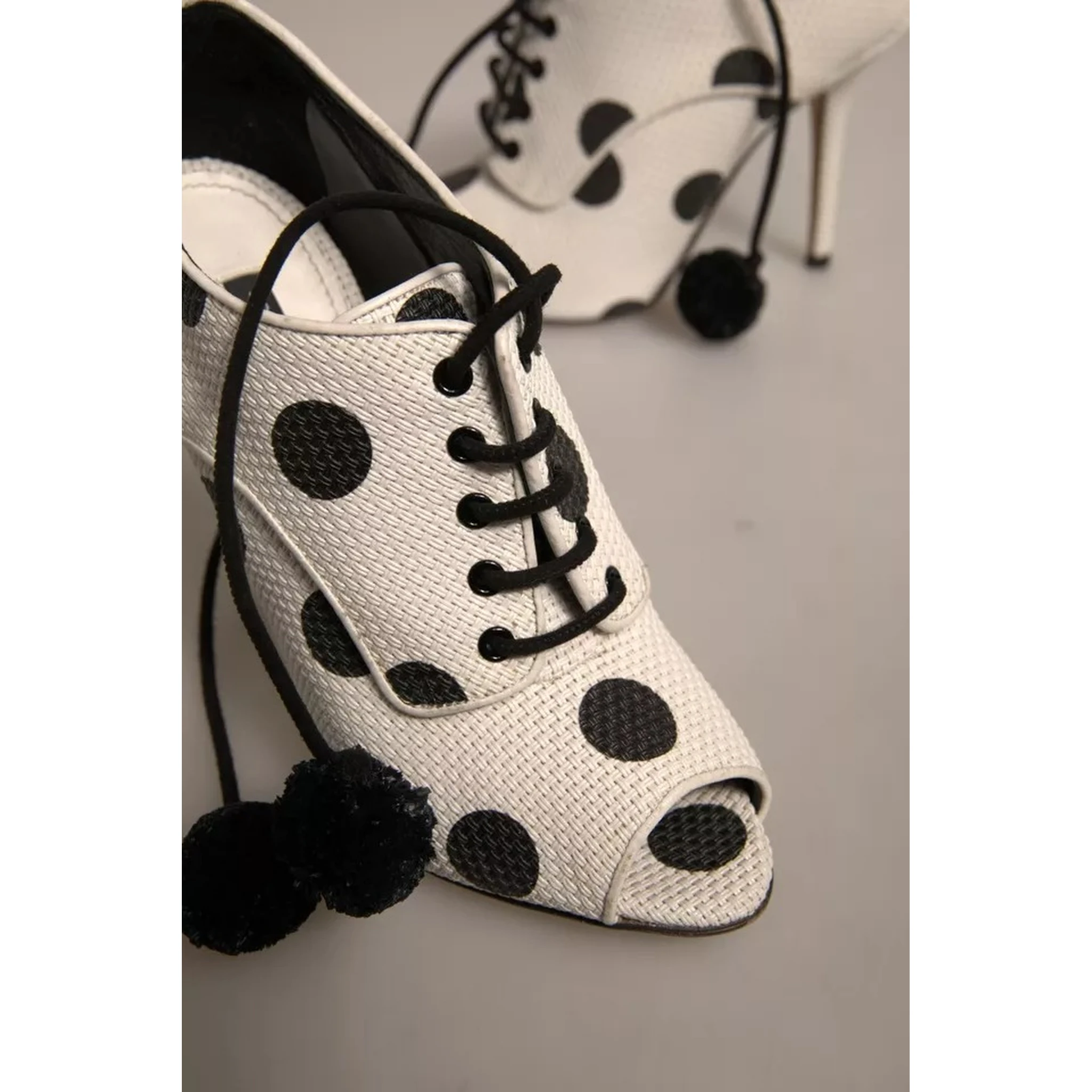 White Black Polka Dot Peep Toe Ankle Boots Shoes