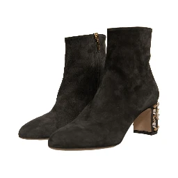 Black Embellished Heel Ankle Boots Shoes