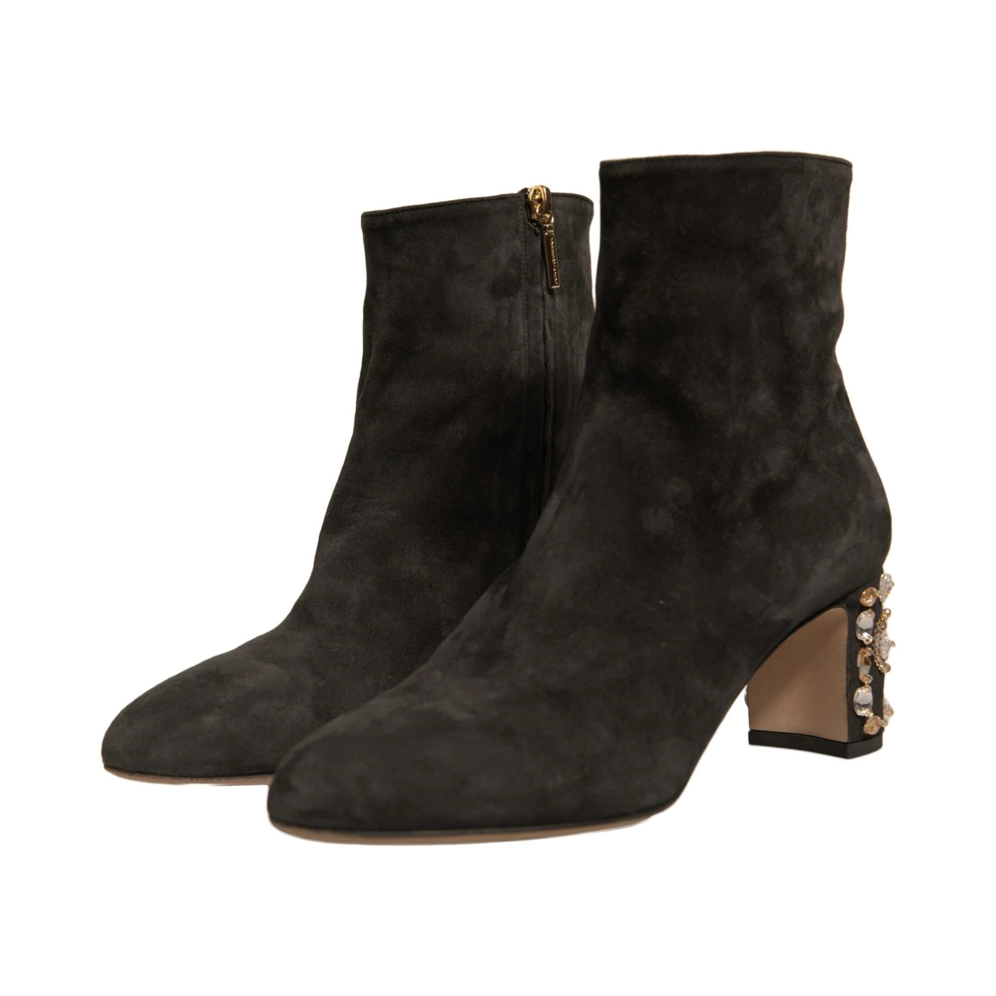 Black Embellished Heel Ankle Boots Shoes