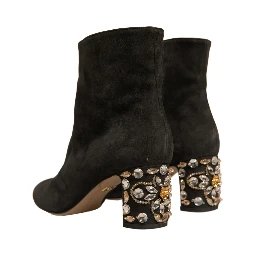 Black Embellished Heel Ankle Boots Shoes