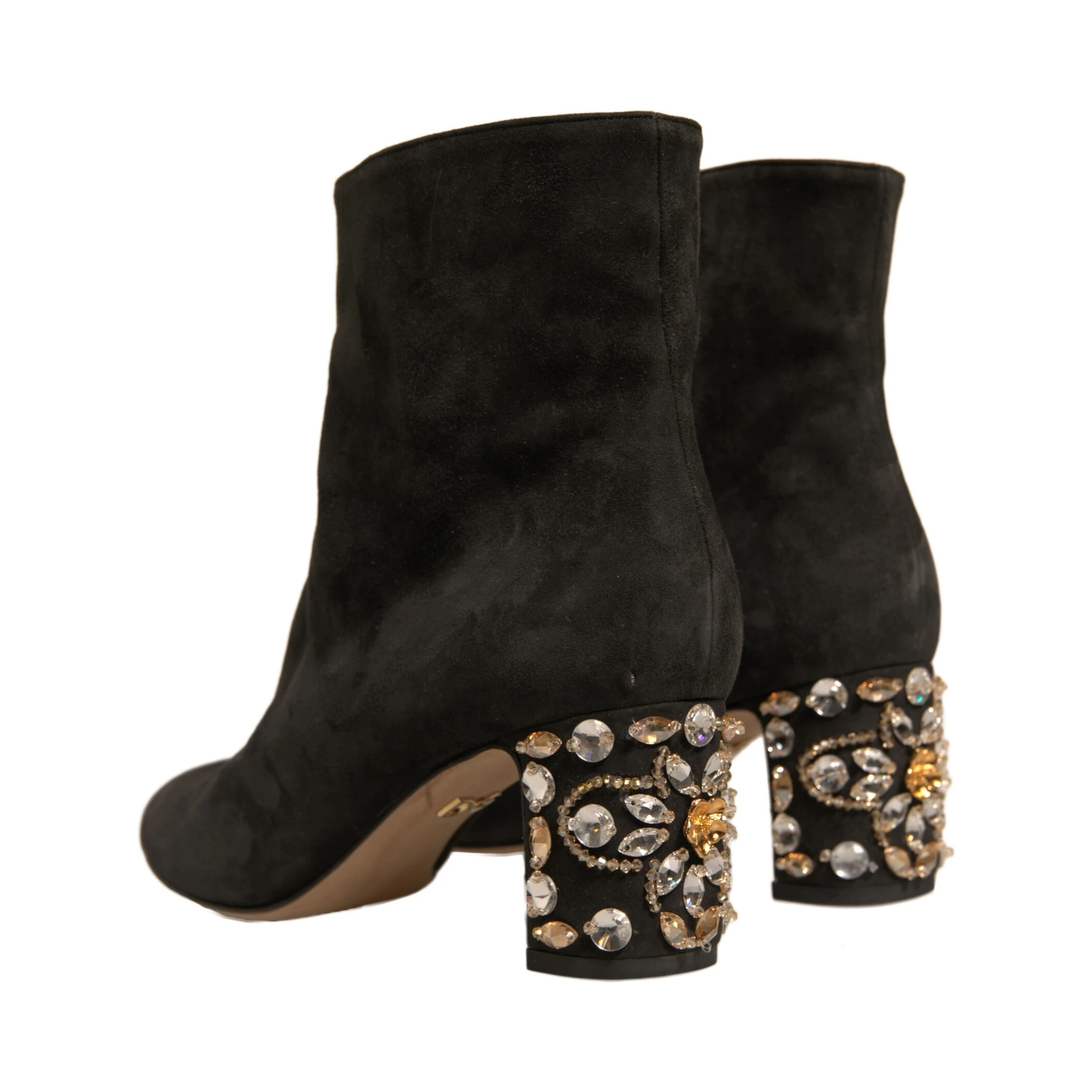 Black Embellished Heel Ankle Boots Shoes