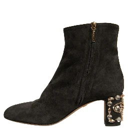 Black Embellished Heel Ankle Boots Shoes