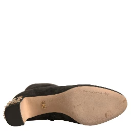 Black Embellished Heel Ankle Boots Shoes