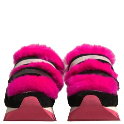 Black Pink Fur Embellished Sneakers Shoes