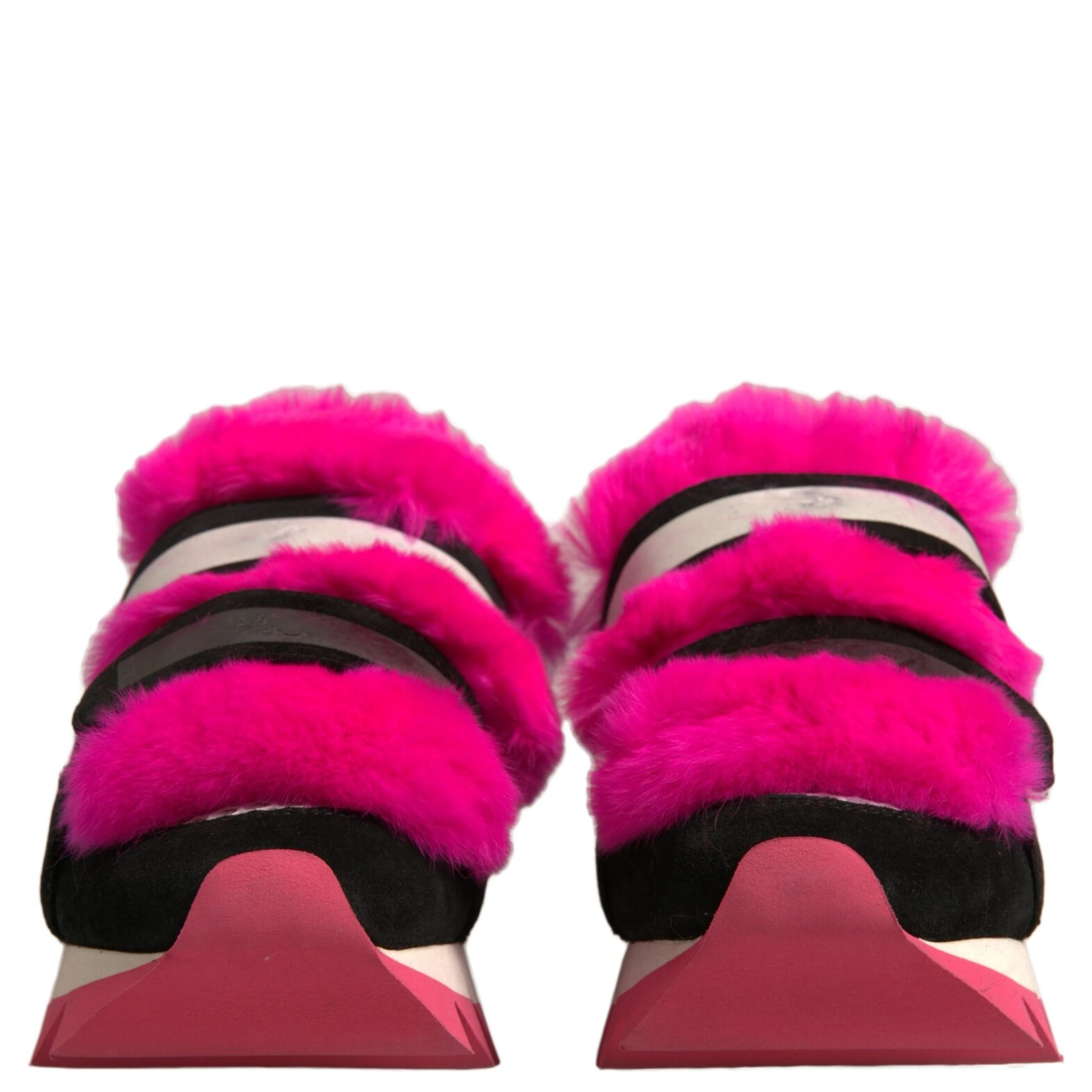 Black Pink Fur Embellished Sneakers Shoes