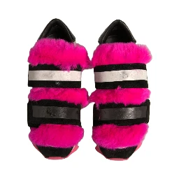 Black Pink Fur Embellished Sneakers Shoes