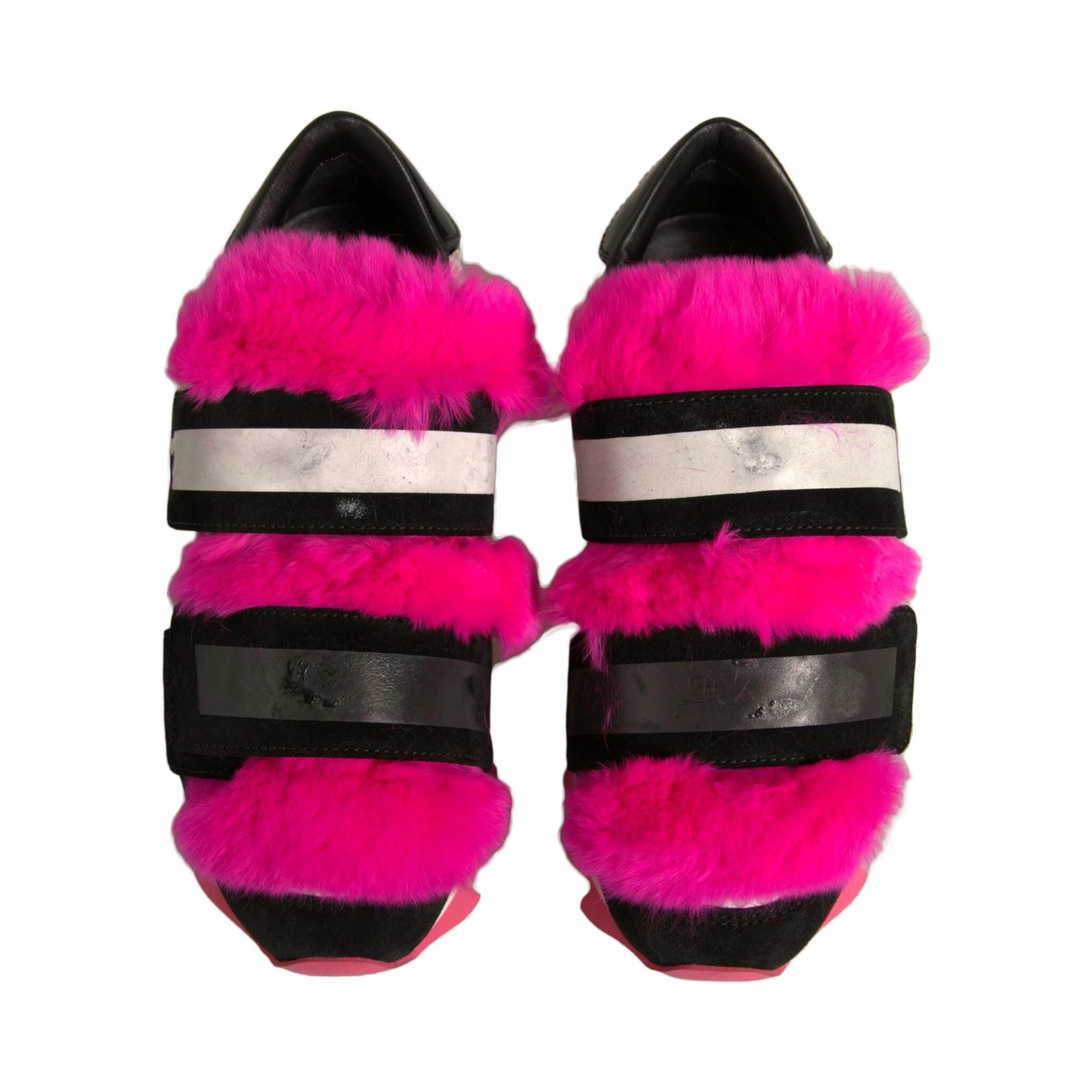 Black Pink Fur Embellished Sneakers Shoes