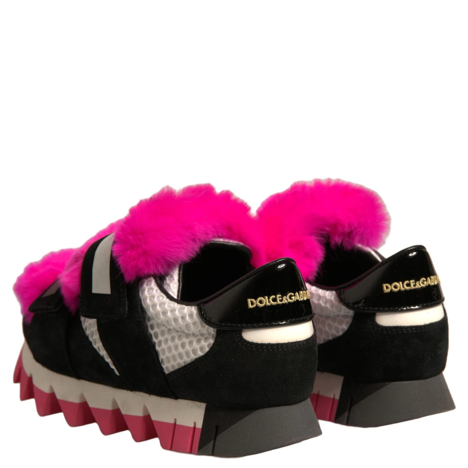 Black Pink Fur Embellished Sneakers Shoes