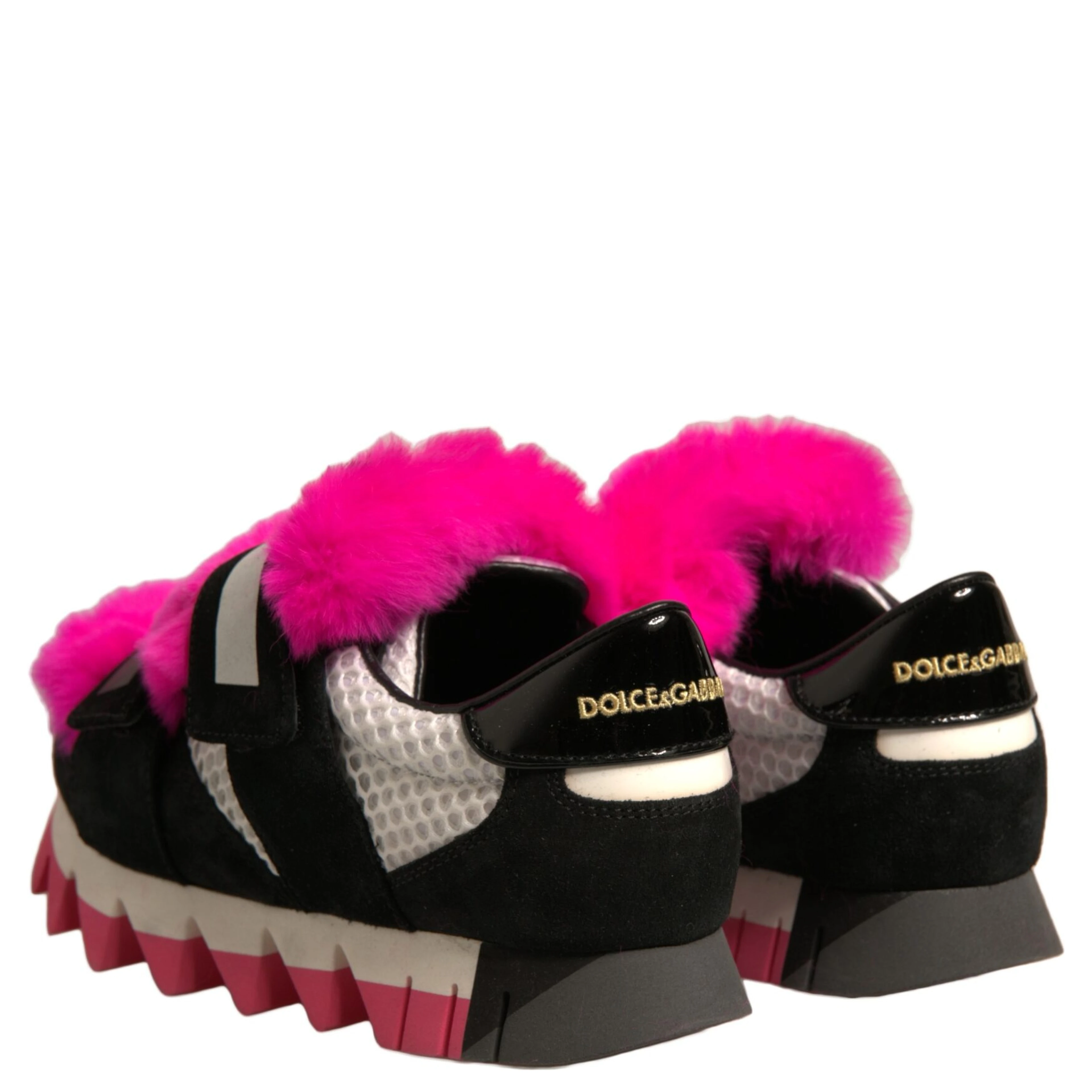 Black Pink Fur Embellished Sneakers Shoes