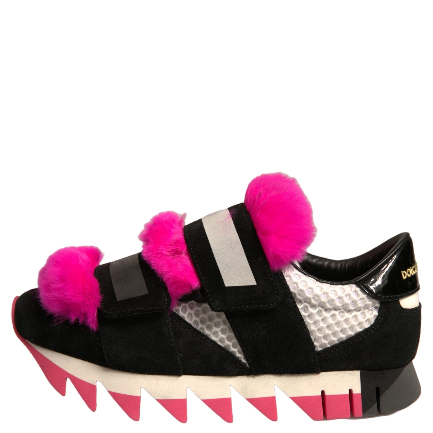 Black Pink Fur Embellished Sneakers Shoes