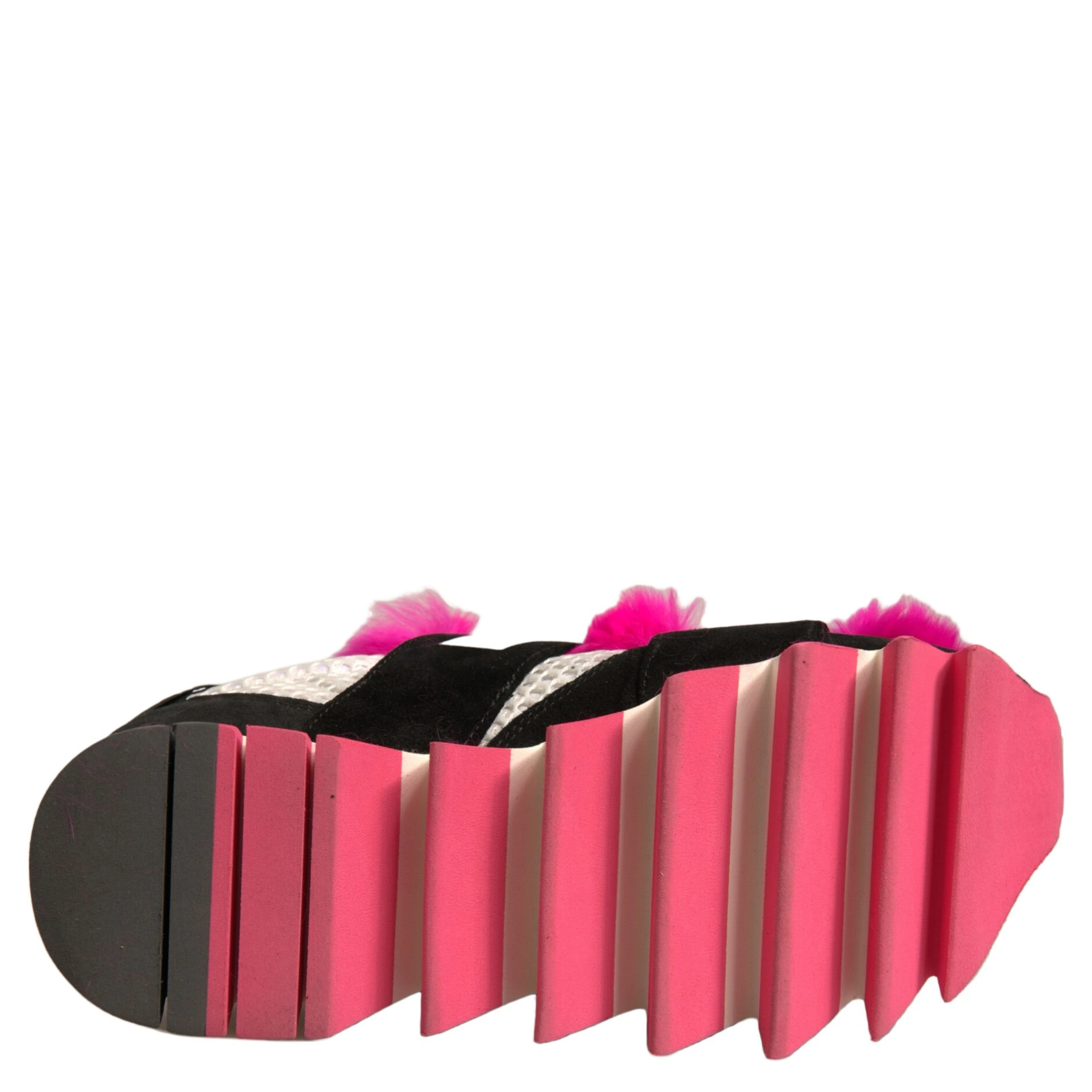 Black Pink Fur Embellished Sneakers Shoes