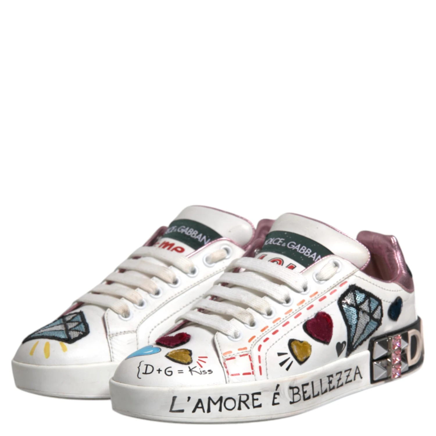 White Sequined Crystal Low Top Sneakers Shoes