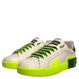 White Yellow Portofino Leather Sneakers Shoes
