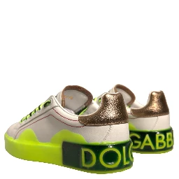 White Yellow Portofino Leather Sneakers Shoes