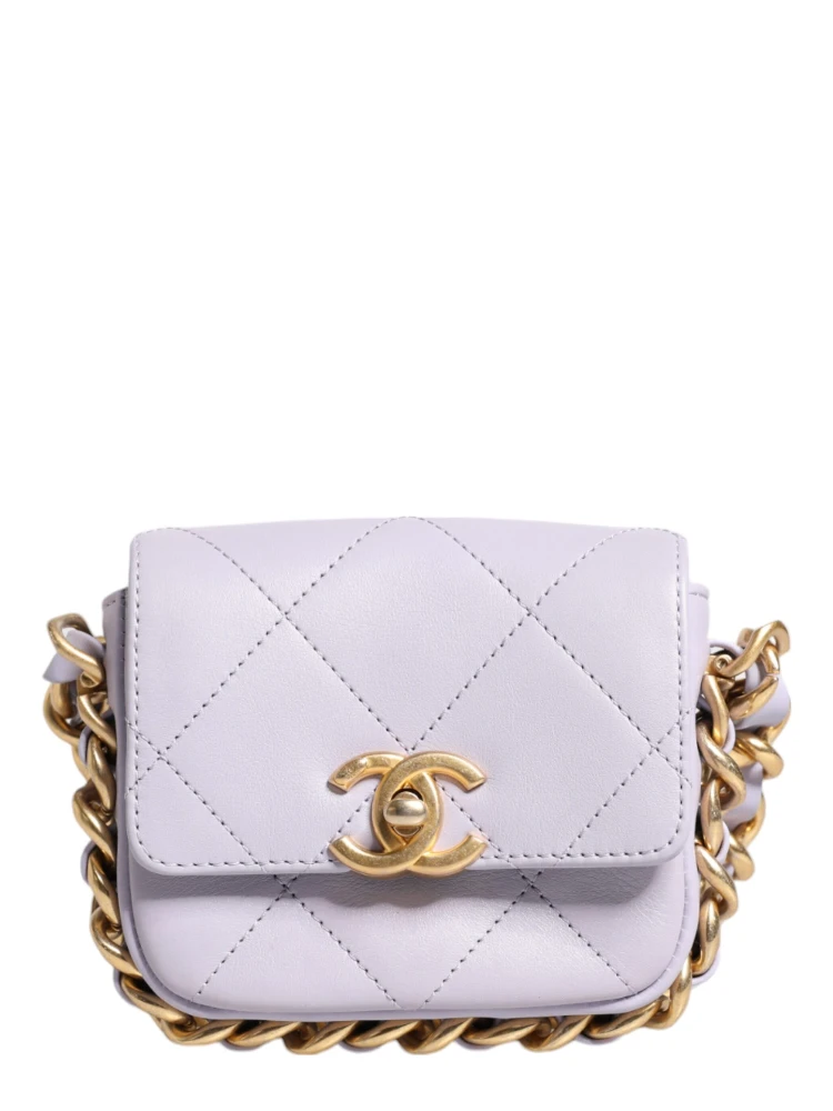 Blue Quilted Calfskin Framing Chain Flap Mini crossbody Bag