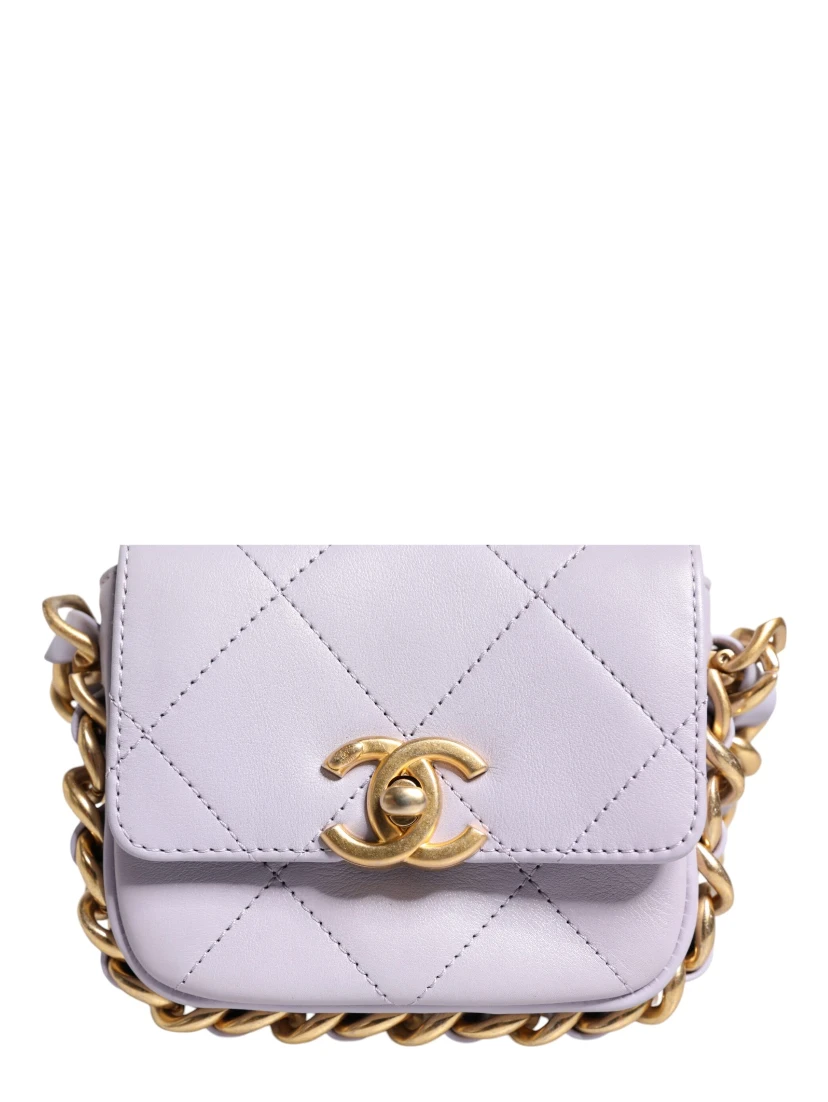 Blue Quilted Calfskin Framing Chain Flap Mini crossbody Bag