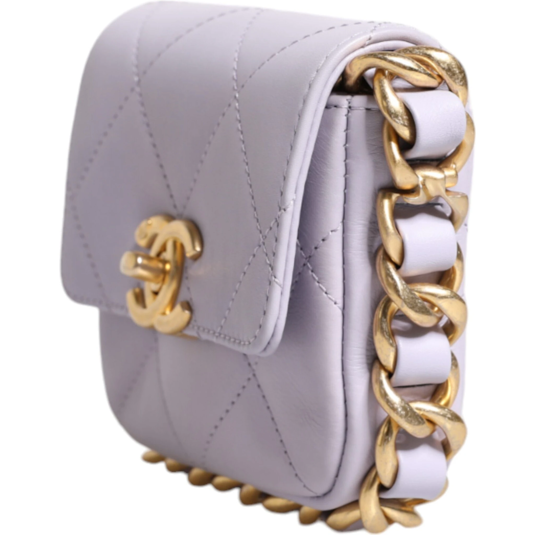 Blue Quilted Calfskin Framing Chain Flap Mini crossbody Bag