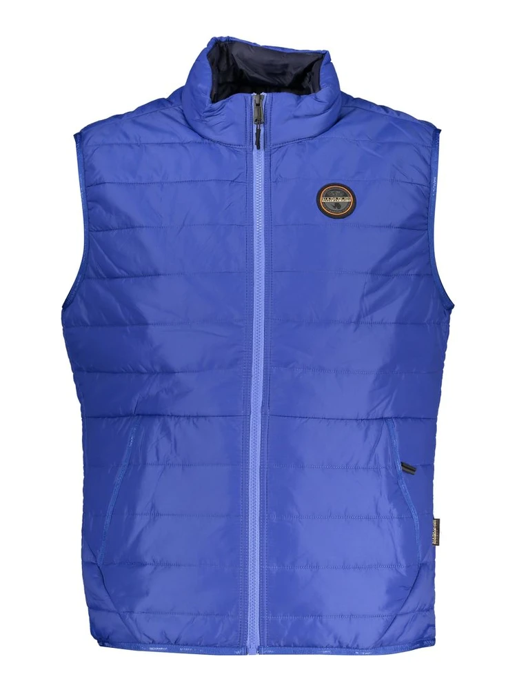 Blue Polyester Sleveless Jacket