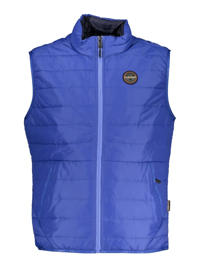 Blue Polyester Sleveless Jacket