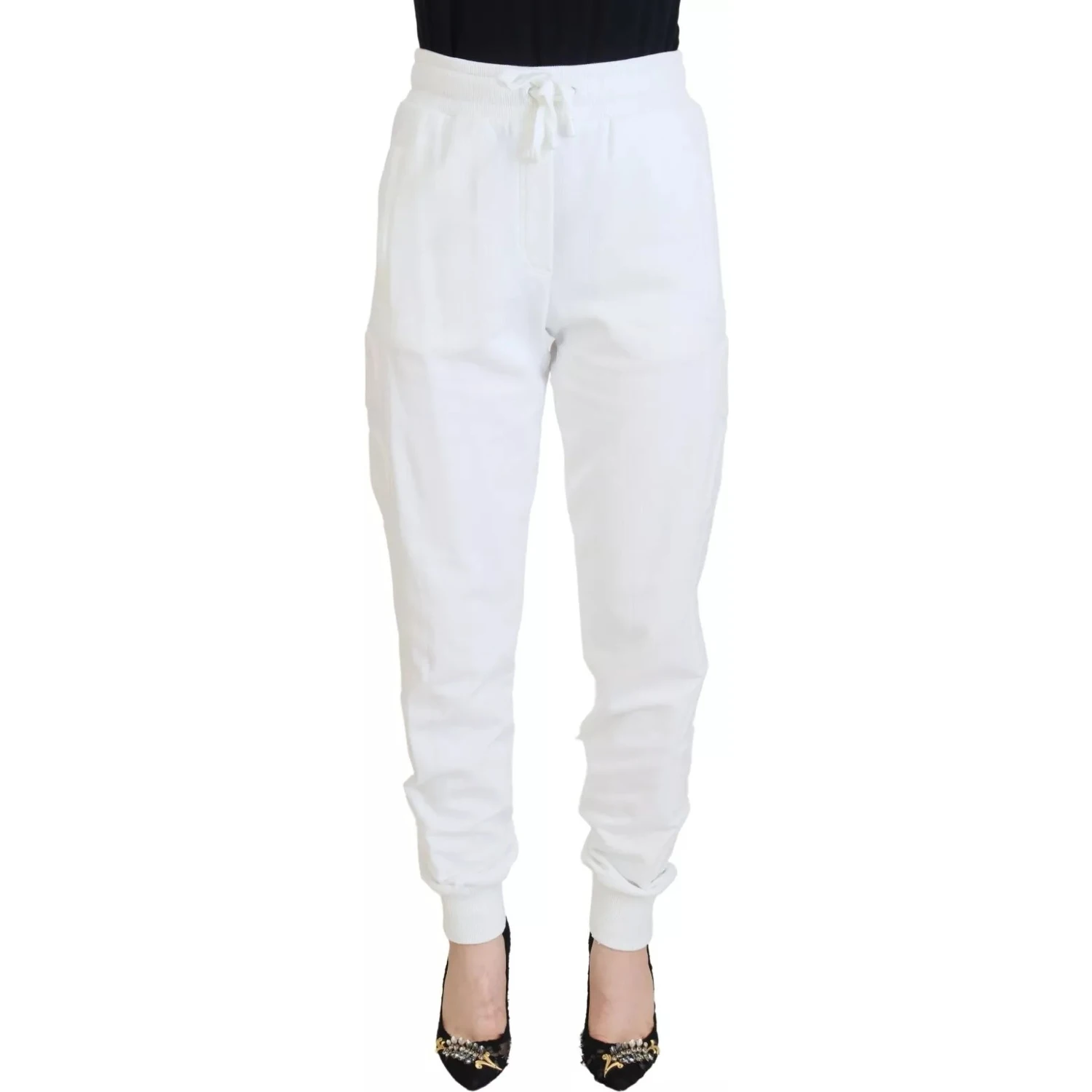White Cotton Women Sweatpants Trouser Pants