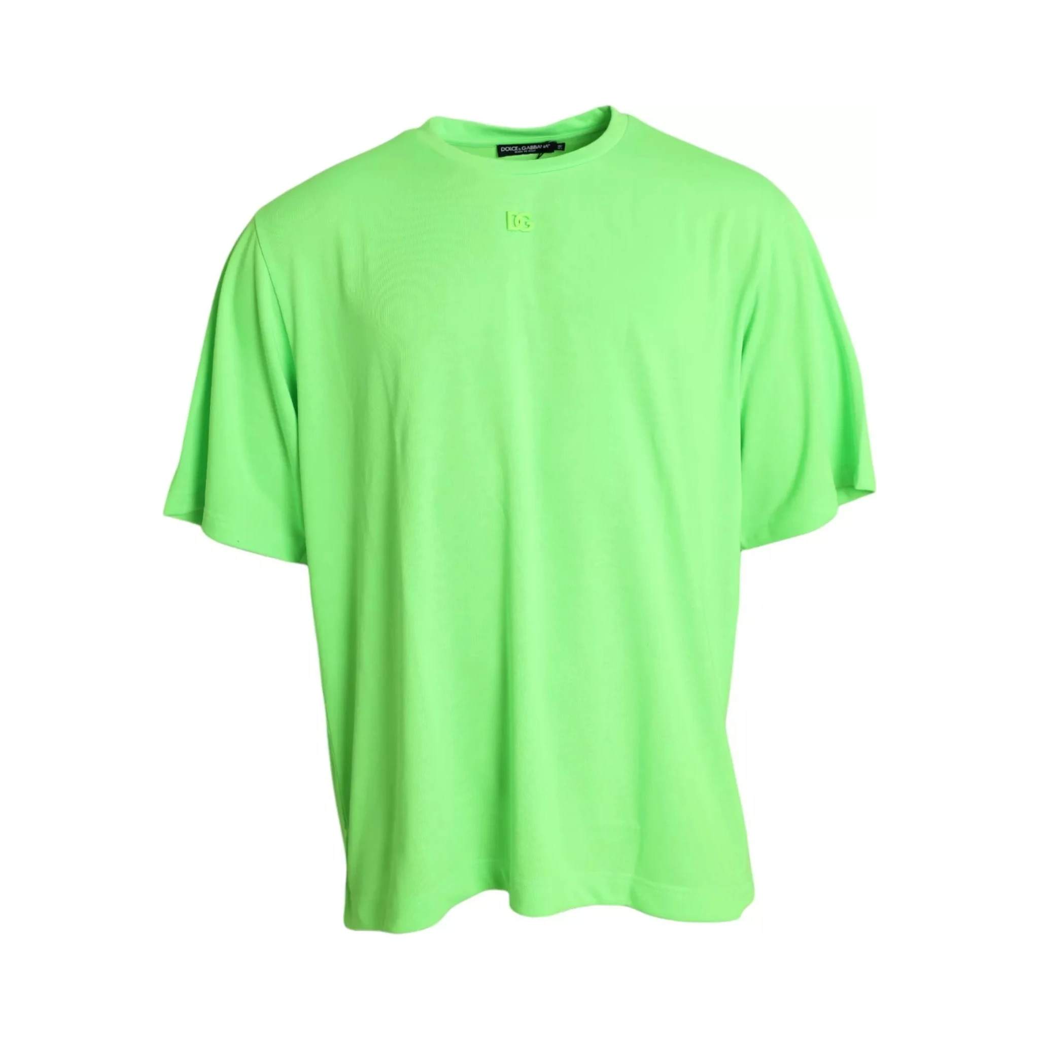 Green Embossed Logo Crew Neck Neon T-shirt