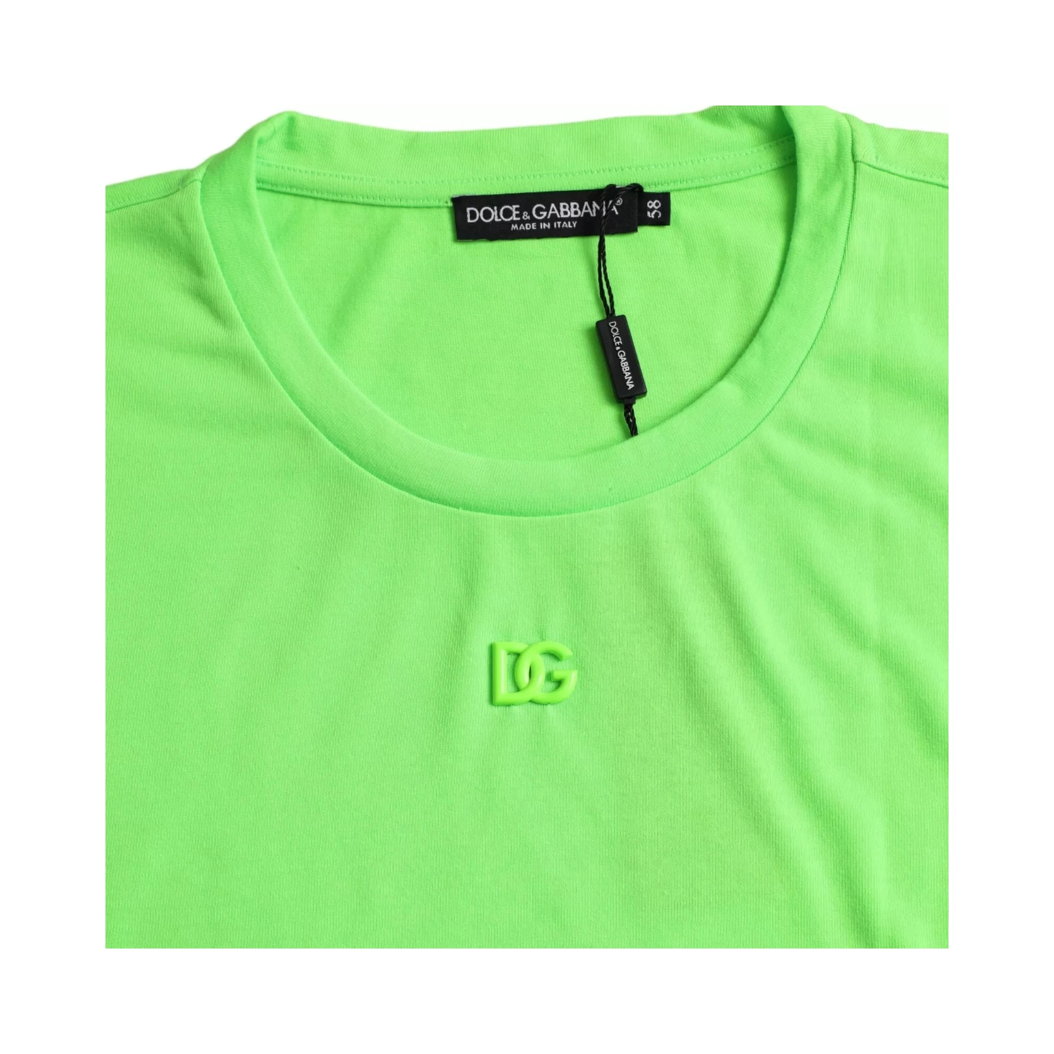 Green Embossed Logo Crew Neck Neon T-shirt