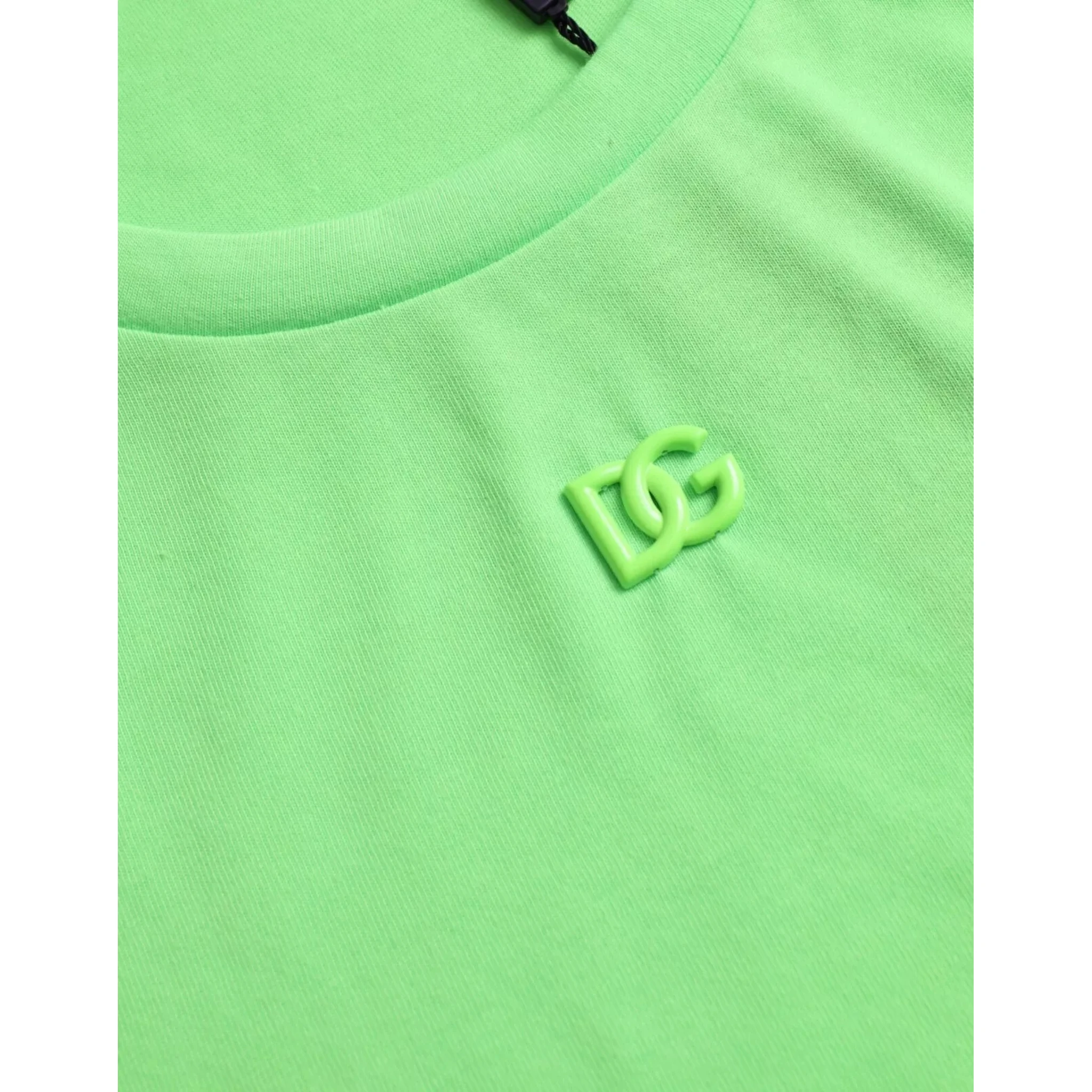 Green Embossed Logo Crew Neck Neon T-shirt
