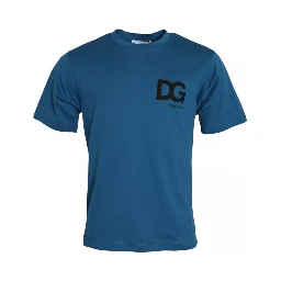 Blue Logo Cotton Round Neck Short Sleeves T-shirt