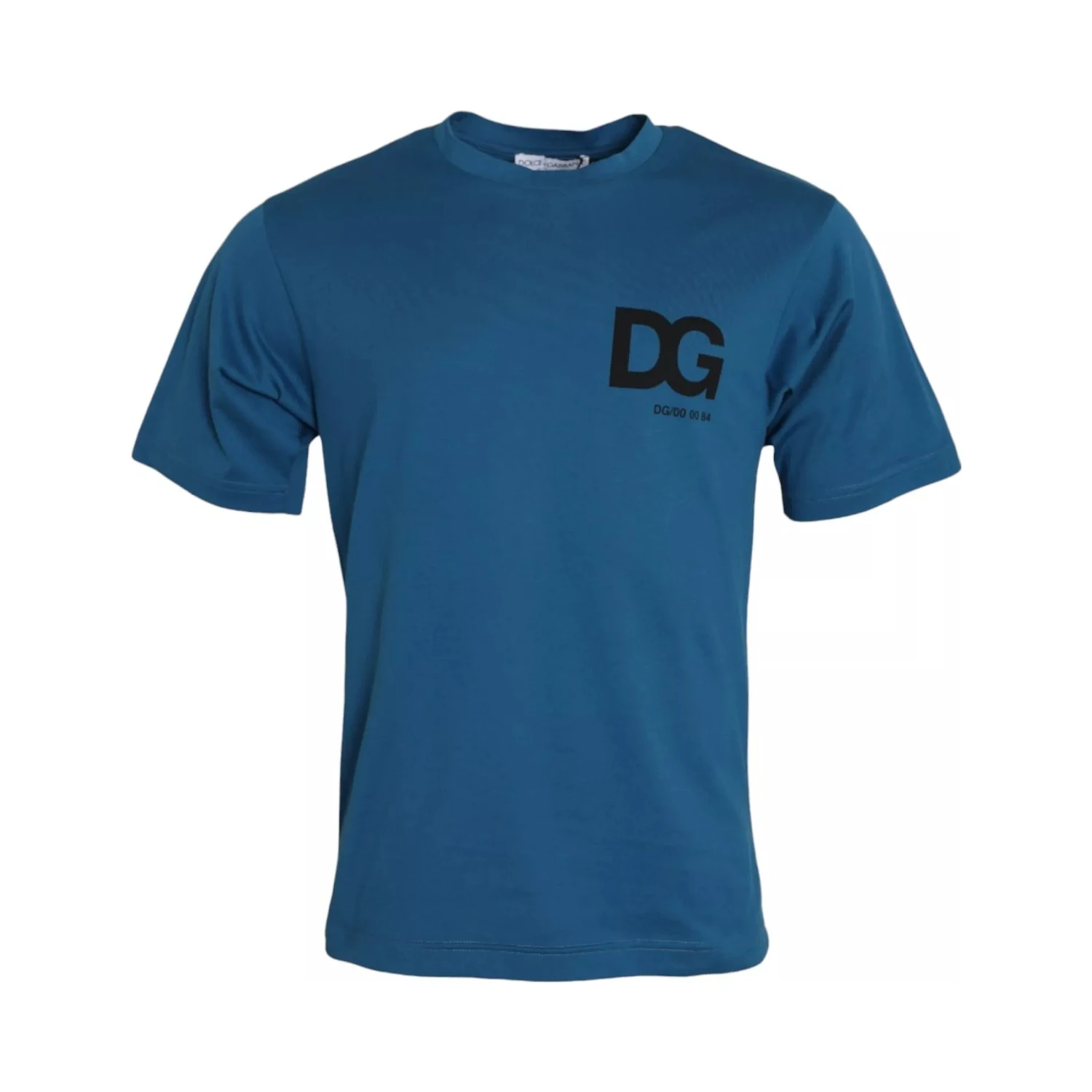 Blue Logo Cotton Round Neck Short Sleeves T-shirt