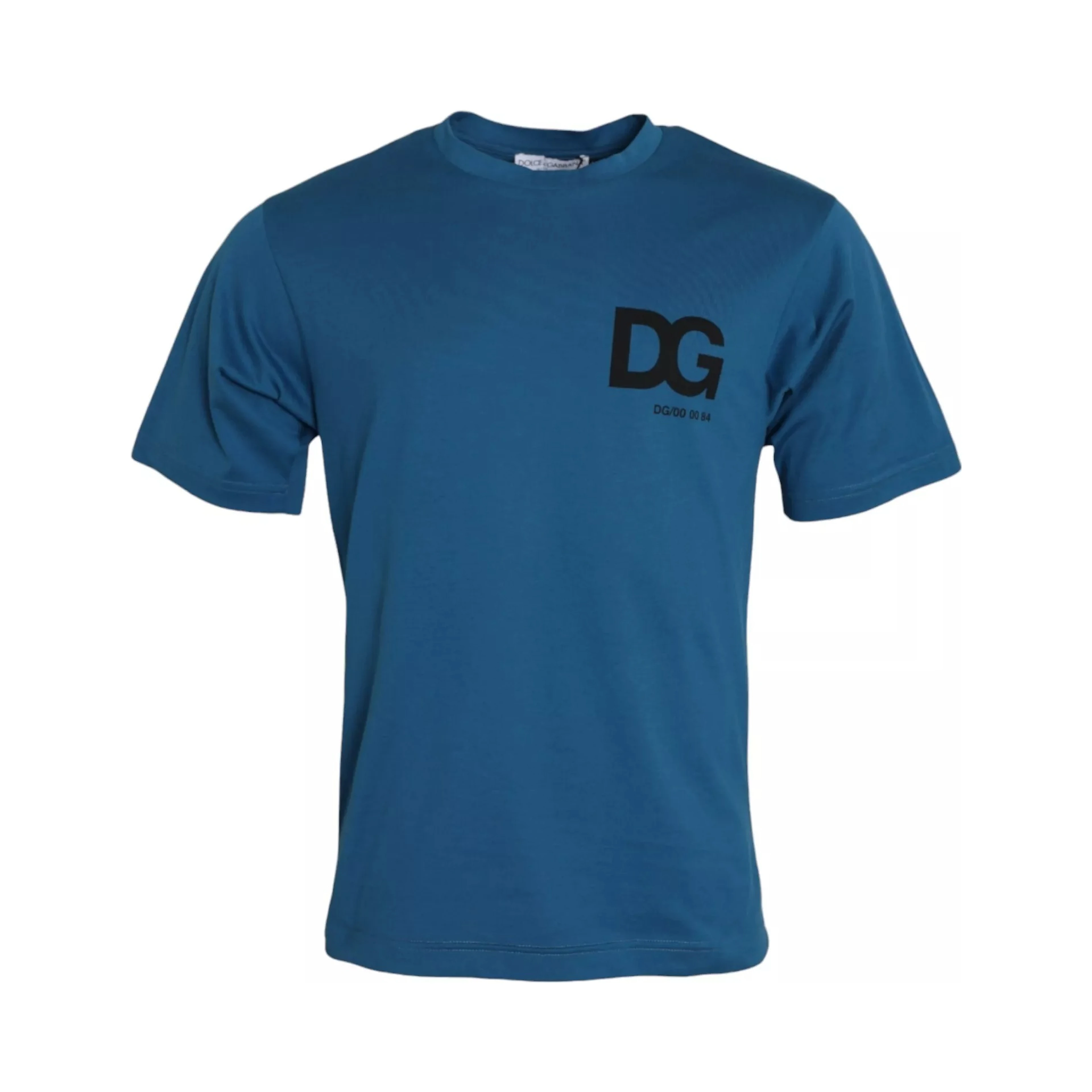 Blue Logo Cotton Round Neck Short Sleeves T-shirt