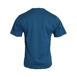 Blue Logo Cotton Round Neck Short Sleeves T-shirt