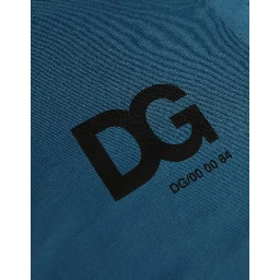 Blue Logo Cotton Round Neck Short Sleeves T-shirt