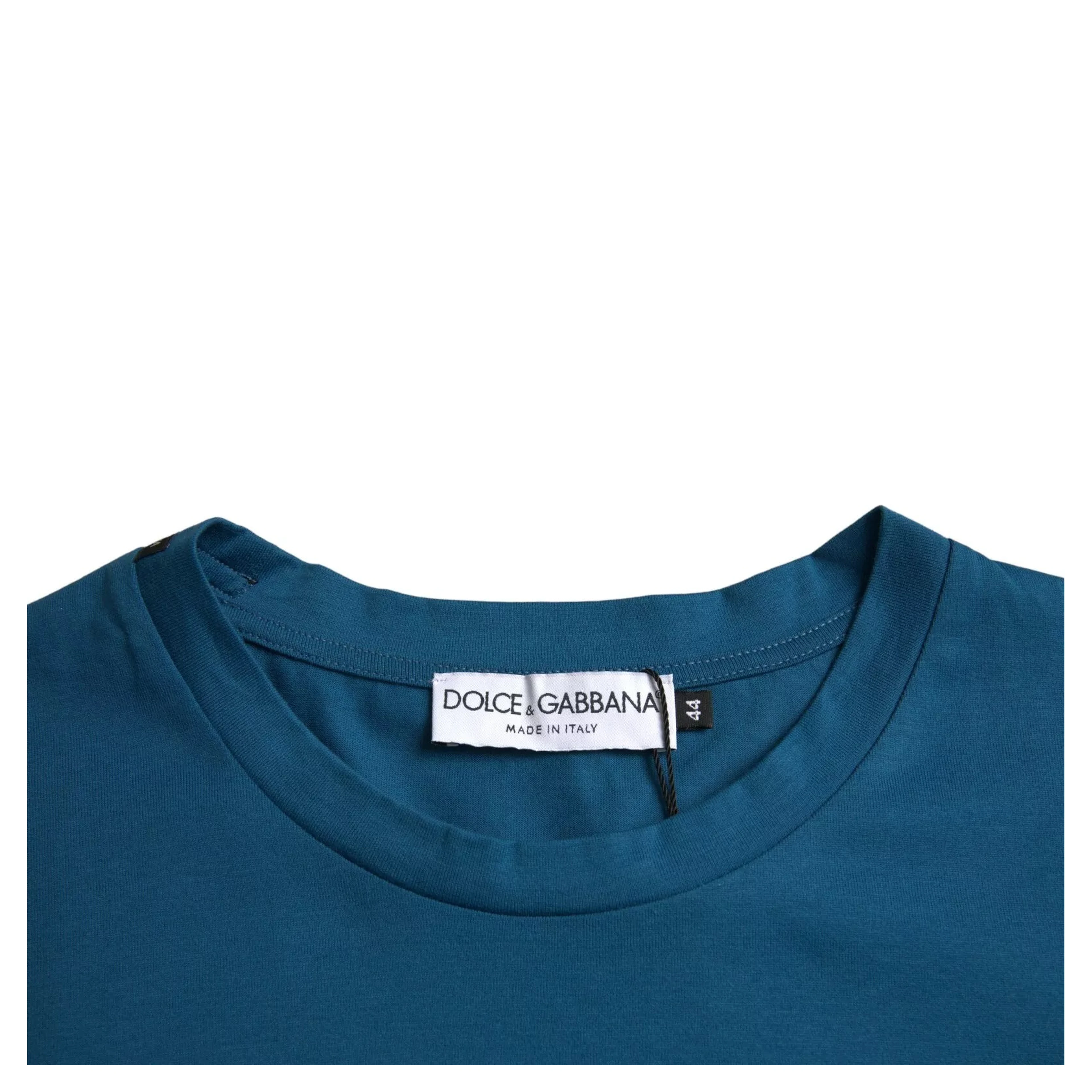 Blue Logo Cotton Round Neck Short Sleeves T-shirt