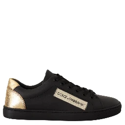 Black Gold Leather Low Top Sneakers Womens Shoes