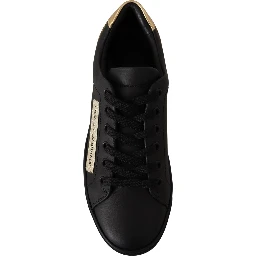 Black Gold Leather Low Top Sneakers Womens Shoes