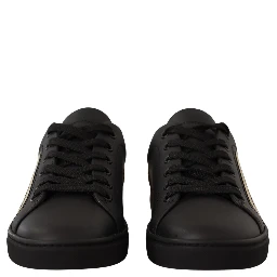 Black Gold Leather Low Top Sneakers Womens Shoes