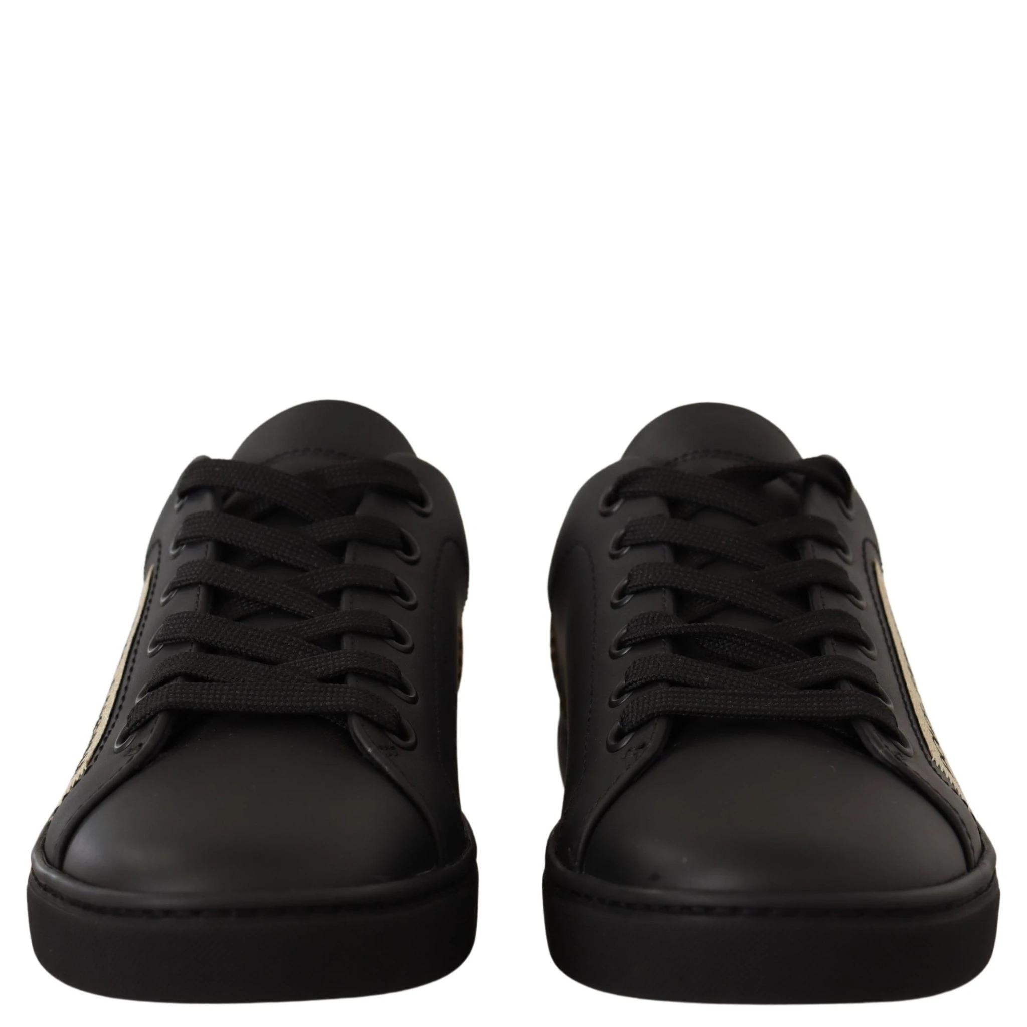 Black Gold Leather Low Top Sneakers Womens Shoes