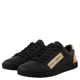 Black Gold Leather Low Top Sneakers Womens Shoes