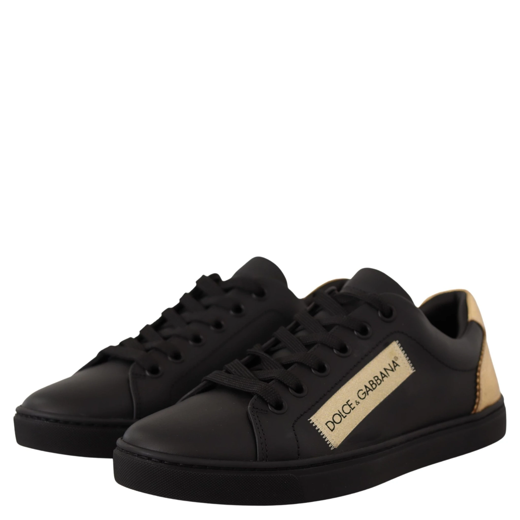 Black Gold Leather Low Top Sneakers Womens Shoes