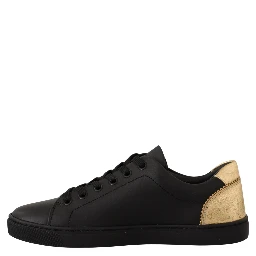 Black Gold Leather Low Top Sneakers Womens Shoes