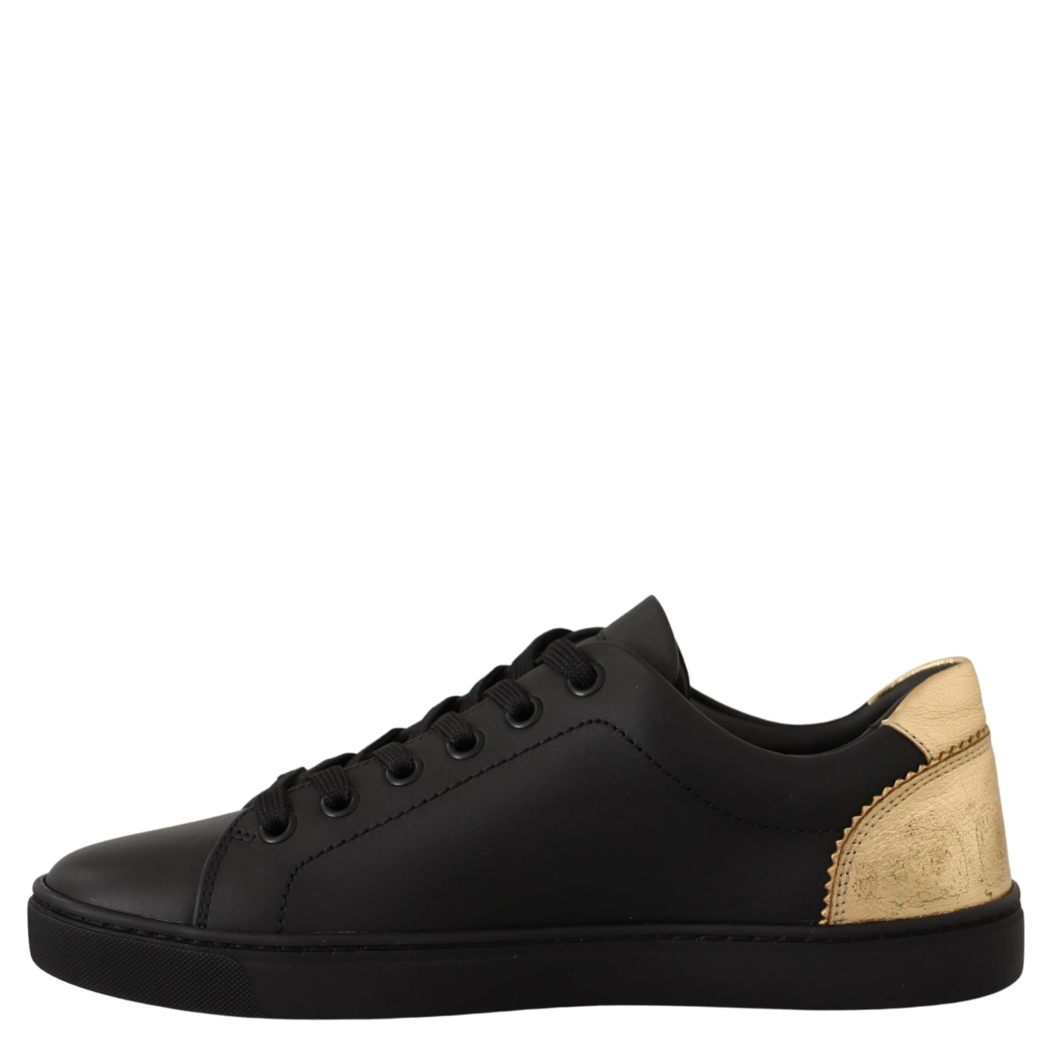 Black Gold Leather Low Top Sneakers Womens Shoes