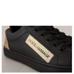 Black Gold Leather Low Top Sneakers Womens Shoes