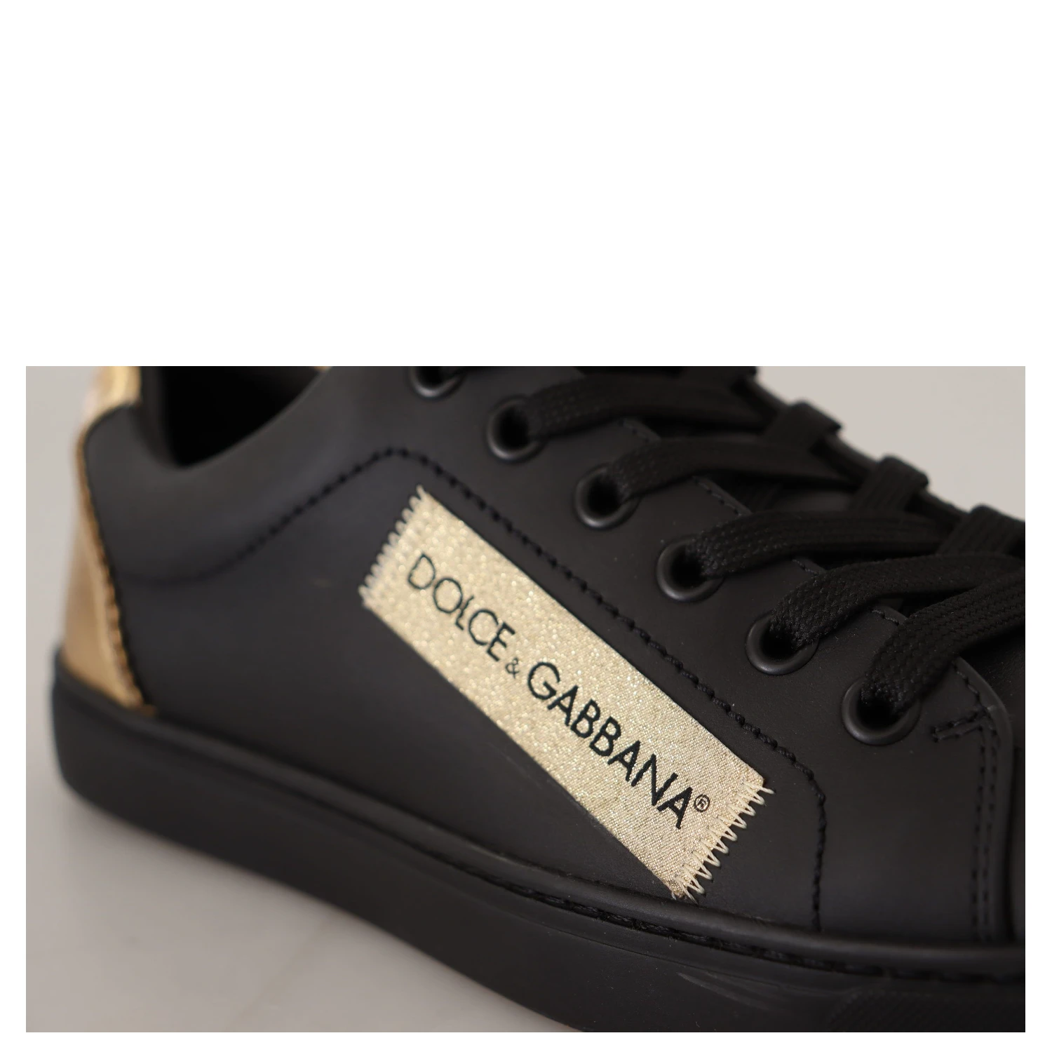 Black Gold Leather Low Top Sneakers Womens Shoes