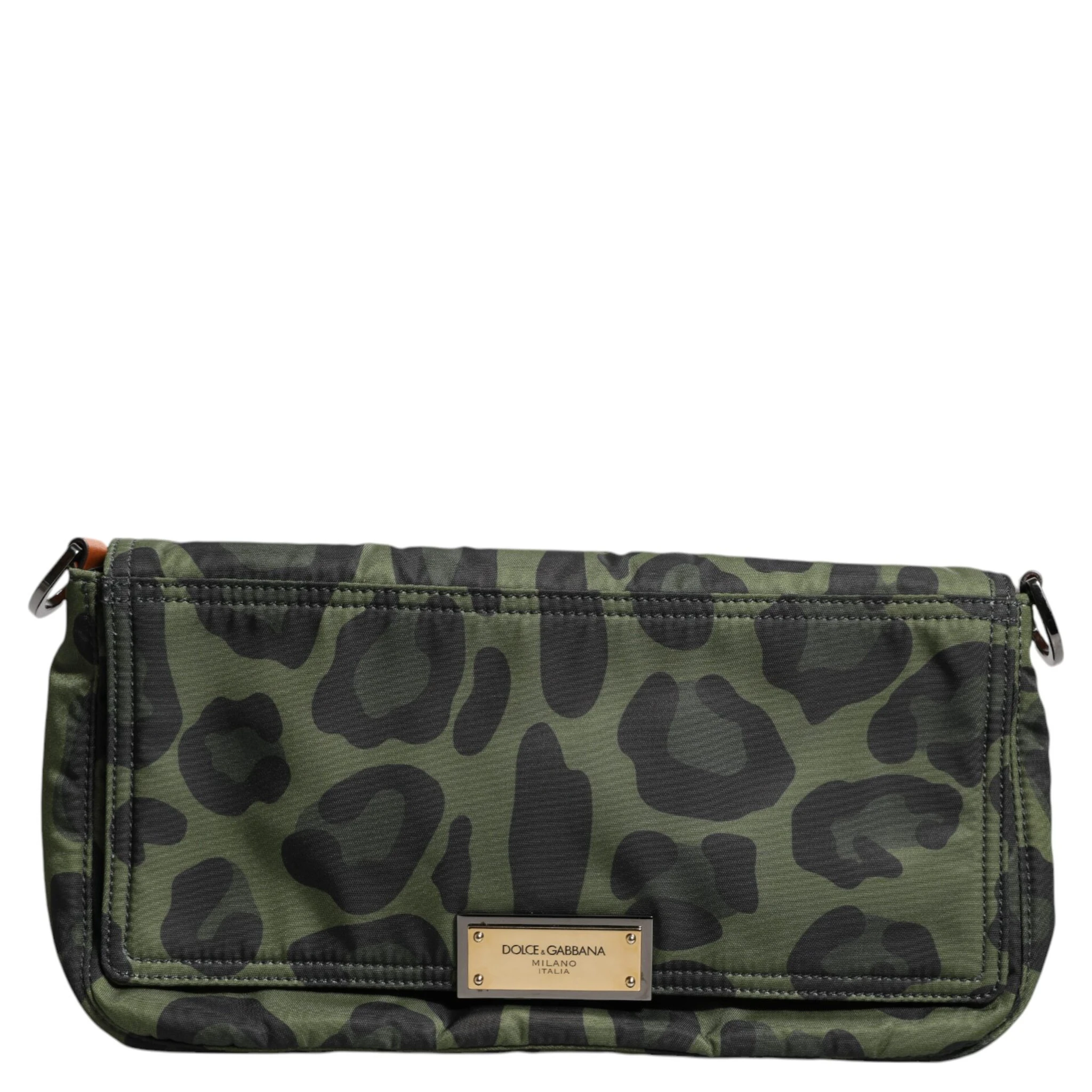 Green Nylon Leopard Print Shell Messenger Crossbody Bag